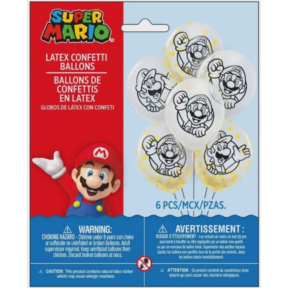 Nintendo Super Mario Brothers Birthday Party Latex Confetti Balloons 6ct 12in